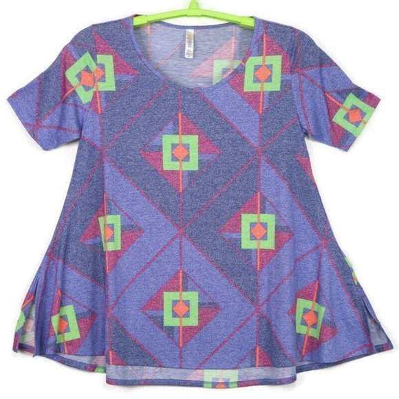 LuLaRoe Perfect T Tee T-Shirt Shirt Tunic Blue Pink Green M Medium - Picture 1 of 12